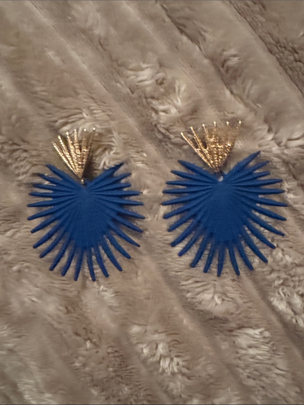 Blue Fan Drop Earrings with Gold Accent